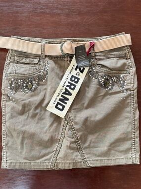 Z brand Olive Embellished Mini Skirt with Belt